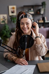 smiley-woman-making-podcast-medium-shot